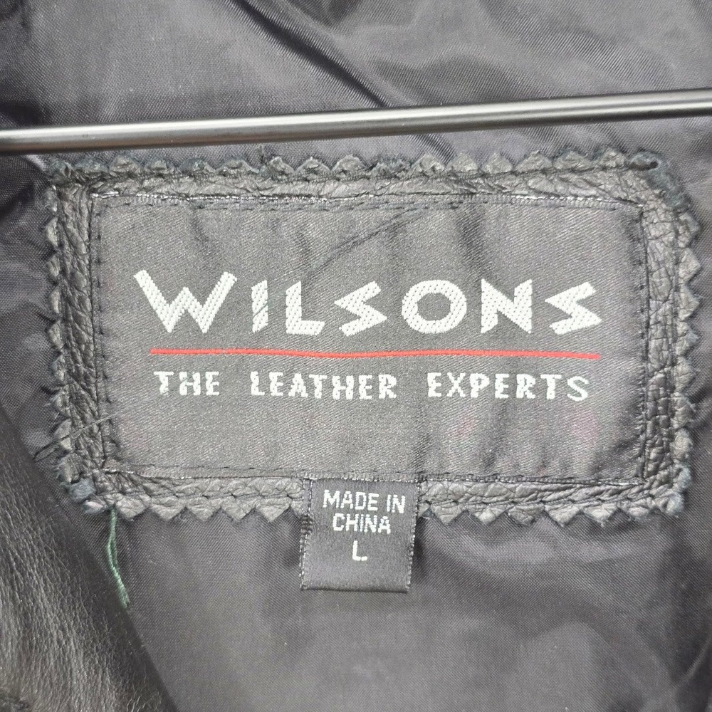 Vintage 80s 90s Wilsons Leather Bomber Jacket Men's L Black Flight Moto Biker - Picture 12 of 14